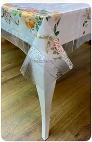 Resim Meiwa Parlak yanardöner yaldızlı lüks desenli şeffaf pvc muşamba masa örtüsü koruyucu Turuncu 100 x 140 