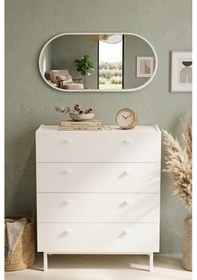 Resim Oval Aynalı Geniş Şifonyer 8 Çekmeceli Ahşap Ayaklı Beyaz 