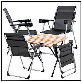 Resim 140 Kg Antrasit 4 Adet Katlanır Kamp Sandalyesi Ve Masa Seti - Bardaklıklı -4Rc-A29 Çok Renkli 