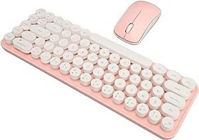 Resim Retro Sevimli Kablosuz Klavye Fare Kombinasyonu, 68 Tuş, Sessiz Fare, Enerji Tasarrufu, 2.4G Kablosuz Bağlantı, Nokta Tuş Başlığı Tasarımı, Kısayol Tuş Birleşimleri,XP/7/8/10 