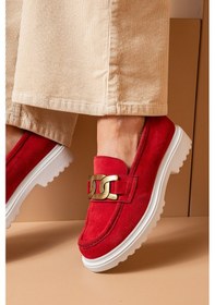 Resim Deery Hakiki Süet Kırmızı Loafer Kadın Ayakkabı - 01902zkrmp01 Kırmızı 