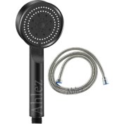 Resim Ahlez Maxima Siyah Turbo Fan 5 Fonksiyonlu Duş Başlığı ve İnce Kenetli Örgülü Duş Hortumu Duş Seti 