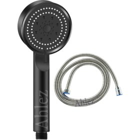 Resim Ahlez Maxima Siyah Turbo Fan 5 Fonksiyonlu Duş Başlığı ve İnce Kenetli Örgülü Duş Hortumu Duş Seti 