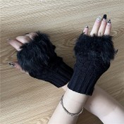Resim 1 Çift Vintage Stil Kadın Polar Astarlı Örgü Eldiven - Pamuk Karışımı, Elastik Uyum, Düz Renk, Dışarı Çıkmak İçin Sıcak ve Rahat - Elde Yıkanabilir 