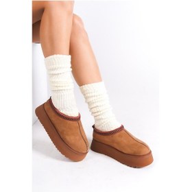 Resim Asmi Shoes Kadın Rose İçi Tüylü Düz Taban Ayakkabı - Yarım Bot Taba Taba 