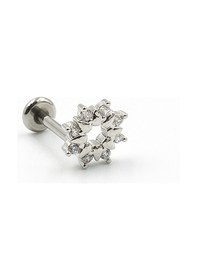 Resim Gümüş Zirkon Taşlı Çiçek Tragus Helix Piercing - Anti Alerjik, Kararma Yapmaz Çok Renkli 