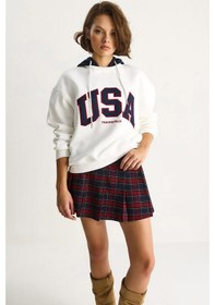 Resim Shade Kadın Usa İşlemeli Şardonlu Kapüşonlu Salaş Sweatshirt 10010 60283527 - Beyaz 