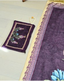 Resim Pratik Ve Taşınabilir İpek Dokulu Çantalı Seccade Lale Desenli Mor- Fermuarlı Mor 
