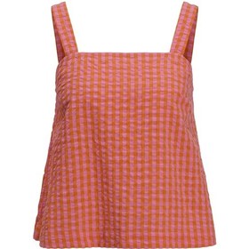 Resim Jack & Jones Kadın Kalin Askili Ekose Desenli Bluz - Petra - 12277417 Persimmon Orange 