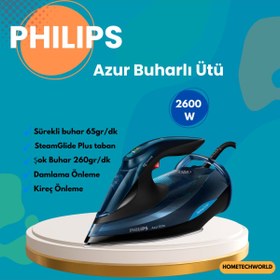 Resim Philips 2600w, 350ml, Mavi&siyah, Steamglide Akıllı Buharlı Ütü 
