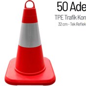 Resim İleri Trafik 50'li TPE Trafik Konisi Seti 32 cm Tek Reflektifli Trafik Dubası 