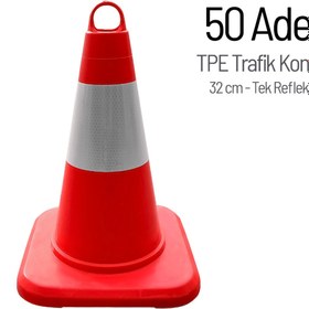 Resim İleri Trafik 50'li TPE Trafik Konisi Seti 32 cm Tek Reflektifli Trafik Dubası 