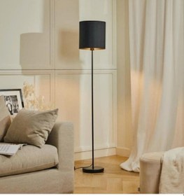 Resim Mylights Siyah Lambader Köşe Lambası Yerden Aydınlatma Kumaş Baişol Metal Gövdeli Abajur Lamba 165 Cm 