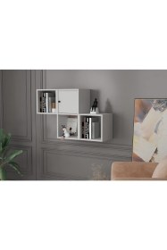 Resim Nettrends Kitaplikli Kapakli Duvar Rafi Beyaz 100 cm DVR-1033-Ç 