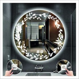 Resim Dnr-Mirror60 Cm Beyaz Ledli Tasarım Kumlamalı Dokunmatik Tuşlu Buğu Önleyicili Banyo Aynası Makyaj Aynası 