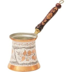 Resim Erzincan El İşlemeli Bakır Orta Klasik Cezve Beyaz 