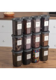 Resim Porsima 1059 Döner Kapaklı Baharatlık Seti 12'li 350 CC Füme 