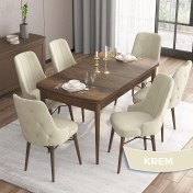 Resim Canisa Concept Iza Serisi, 80 X 132 cm Açılabilir Mdf Masa, Barok Ahşap Desen Mutfak Masa Takımı, 6 Sandalye 
