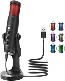 Resim Coverzone Usb Kondenser Mikrofon Standlı Mıc-pw9 Rgb Mikrofon Işıklı Tak Ve Çalıştır Podcast Kayıt 