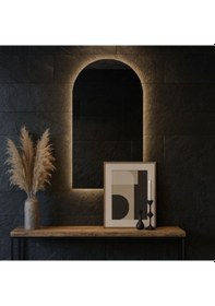 Resim 30x68 Cm Modern 3000k Led Günışıklı Kemer Banyo Aynası Arkadan Aydınlatmalı Arch Ayna, Minimalist Ve Şık Banyo Dekoru Sarı 