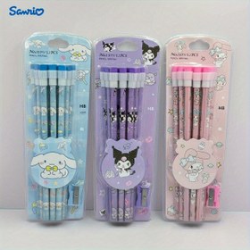 Resim Sanrio 12 Büyük Boy Karikatürlü Kalem Seti, Kalemtıraşlı Sevimli Ahşap Kalemler 