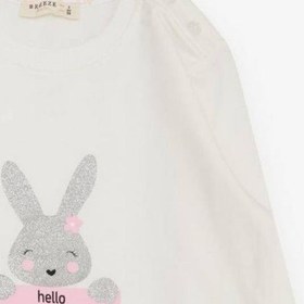 Resim Breeze Kız Çocuk Simli Tavşan Desenli Pamuklu İnce Sweatshirt-14381 Ekru 