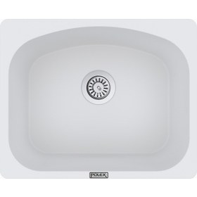 Resim Polex Cristalüx Granit Evye P-OL60 Beyaz Tezgah Altı Ve Tezgah Üstü Kare Mutfak Evyesi 60x49.5 CM 