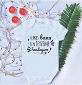 Resim LoveStore Unisex Bebek Baskılı Teyze Pamuklu Çıtçıtlı Body Zıbın 