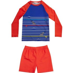 Resim Uv Korumalı Şort Uzun Kollu Çocuk Bebek Deniz Havuz Mayosu 5244 Saks Saks Mavi 