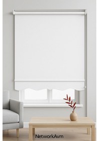 Resim Beyaz Stor Zebra Güneşlik Perde Eteği Dilimli Ithal Kumaş Alüminyum Kasa Metal Ayak Kırık Beyaz 