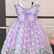 Resim 2025 Yeni Kız Yazlık Elbisesi - Güzelliği Off-Shoulder Kelebek Tasarımı ile Gökkuşağı Kanatları, Gençler İçin Pembe ve Mor Tüllü Midi Elbise, Prenses Stili, Esnek Olmayan Kumaş, Rahat veya Şık Durumlar İçin Mükemmel, Rahat Yazlık Elbise | Offshoulder Moda | Canlı Tüll Elbise 