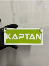 Resim Yeşil Renk Üzeri Beyaz Renk Kaptan Yazılı Vantuzlu Cam Süsü 