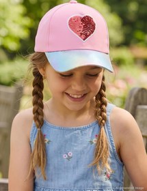 Resim Civil Girls Simli Kırmızı Kalp 4-8 Yaş Çocuk Kız Kep Şapka - Pembe - Pembe / Standart 