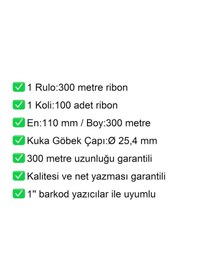 Resim 110x300 Metre Wax Siyah Ribon 100 Adet / En:110 Mm Boy:300 Metre 100 