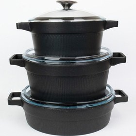 Resim Masterchef Döküm 7 Parça Set Çizgili Tencere Siyah 