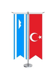 Resim Balkarya Devleti Bayrağı Ve Türkiye - Kırlangıç - Saten T Direk 2li Masa Bayrağı 1 
