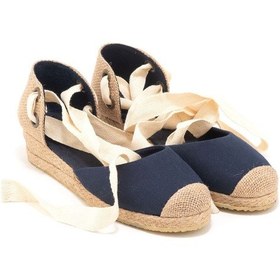 Resim Star Tombis Gerçek Elişi Hasır Jüt Bileğe Bağlı Ipli Günlük Kadın Espadril Handmade Lacivert 