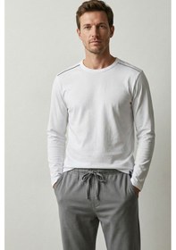 Resim Elemge %100 Pamuk Erkek Süprem Pijama Takımı Compact Penye Gri Byz Uzun Kol Cepli İpli Relax Fit Terletmez Gri-beyaz 