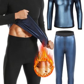 Resim Erkek Sauna Terlik Takımı - Uzun Kollu Sıkıştırma Üst ve Sıkıştırma Pantolon Spor, Koşu, Fitness, Yoga ve Eğitim İçin 