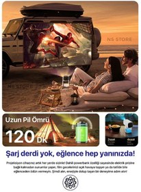Resim NS Store K2 Bataryalı Taşınabilir Projeksiyon Cihazı 4K Destekli 1080P Android Projektör 