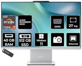 Resim LENOVO IdeaCentre 27ARR9 Ryzen 7 7735HS 40GB 512GB SSD 27" FHD W11P Gri All in One Bilgisayar 