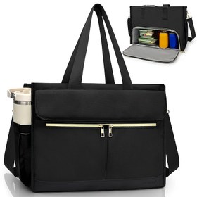 Resim Kadın Siyah İzoleli Öğle Çantası, 39.62cm Laptop Bölmesi, 40oz Yan Cebi ve Çoklu Düzenli Bölümler - Dayanıklı Oxford Kumaş, İş ve Okul için İdeal, Öğle Çantası İzoleli, İş Gidiş Geliş Çantası, Şık Tasarım, Sağlam Tutacaklar (Gıda İle Temas Yok) 