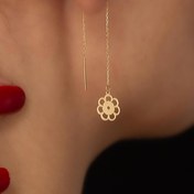 Resim Bayar Gold 14 Ayar Altın Yuvarlak Çiçekli Zincir Küpe 