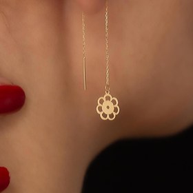 Resim Bayar Gold 14 Ayar Altın Yuvarlak Çiçekli Zincir Küpe 