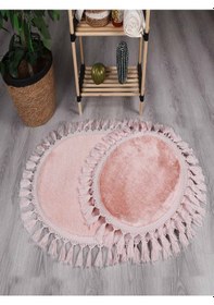 Resim My Evilla Modern Simirna Dekoratif Peluş Oval Ponpon Saçaklı Klozet Takımı 001 