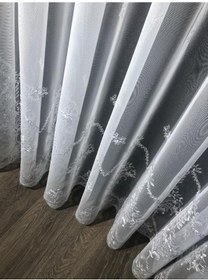 Resim Tül Perde Grek Zemin Sedef Sim Işlemeli B13827 Ekru 