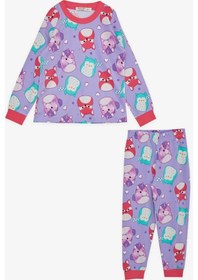 Resim Breeze Kız Çocuk Pijama Takımı Sevimli Hayvancıklar Desenli 1-4 Yaş, Lila-lila Lila 