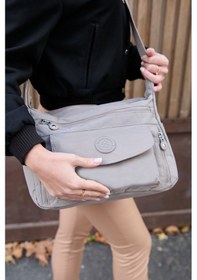 Resim Kadın Suya Dayanıklı Krinkıl Kumaş Çok Gözlü Ayarlanabilir Çapraz Askılı Vizon Omuz Çantası Vizon 