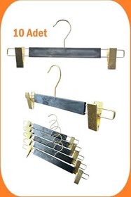 Resim Mandallı Askı, Gold Mandallı Siyah Askı, Etek Askısı, Pantolon Askısı, 34 cm, 10 Adet 