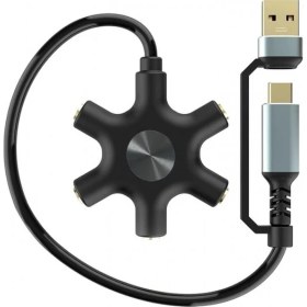 Resim Leonpro USB A Type C Ses Kartı ve 5 Port Kulaklık Çoklayıcı Dağıtıcı Splitter 